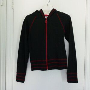 NEW vintage Y2K black fitted hoodie with red zipper and contrast stitching sz S